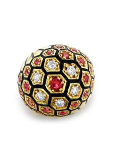 Pragnell Vintage bague Retro en or 18ct sertie de diamants et rubis (années 1970)