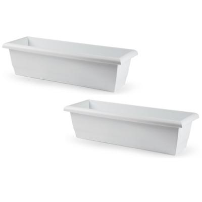 PlasticForte Plantenbak - 2x stuks - wit - rechthoekig - 60 x 20 x 16 cm - bloembak