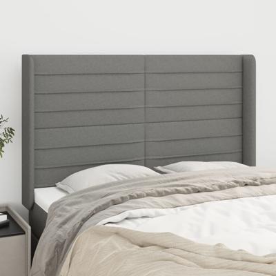 Hoofdbord met randen 147x16x118/128 cm stof donkergrijs