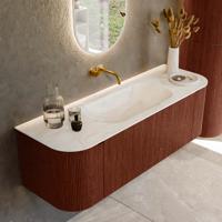 Badmeubel Mondiaz Kurve-Dlux | 140 cm cm | Meubelkleur Ruby | Wastafelkleur Ostra | Solid surface | Wasbak midden spoelbak | Zonder kraangat(en)