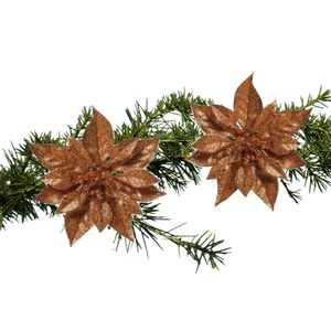 Kerst bloemen 2x stuks kunststof koper - op clip - 18 cm