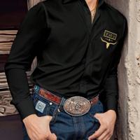 Bon&Bon Men's Cowboy Printed Button-Up Shirt - Black Long Sleeve Black-5 / XXL