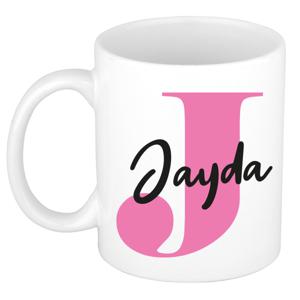 Naam mok Jayda - roze - wit - keramiek - 300 ml - verjaardag/cadeau beker