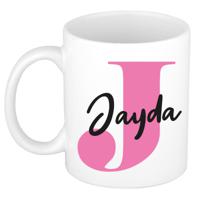 Naam mok Jayda - roze - wit - keramiek - 300 ml - verjaardag/cadeau beker