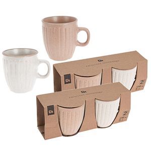 Drinkbeker/mok set - 8x stuks - roze/wit 150 ml