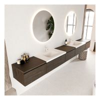 Mondiaz Bukla 340cm badmeubel met module 60 dark brown 5 lades met wastafel dubbel 2 kraangaten kleur talc Mondiaz Bukla 340cm badmeubel met module 60 dark brown 5 lades met wastafel dubbel 2 kraangaten kleur talc