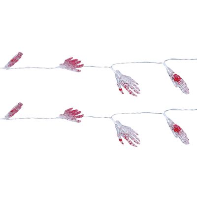 Halloween deco LED verlichting/lampjes skelet hand - 2x - op batterijen - 115 cm - griezel uitstrali
