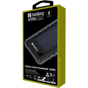 Sandberg Outdoor Solar Powerbank 16000 Solarstrømbank 16000mAh Sort