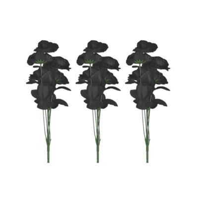 Bosje met 6 zwarte rozen - 3x - halloween decoratie - 37 cm - Heksen - Verkleedaccessoires