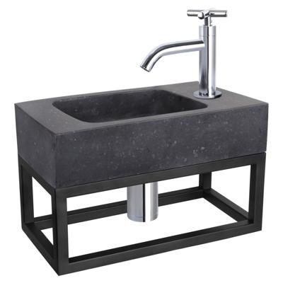 Differnz fonteinset bombai black - natuursteen - kraan kruis - met handdoekrek - 40 x 22 x 9 cm - chroom