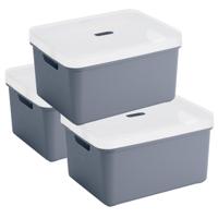 Sunware opbergbox - 3x stuks - 32 liter - donkerblauw - kunststof - transparante deksel - 45x35x24 c