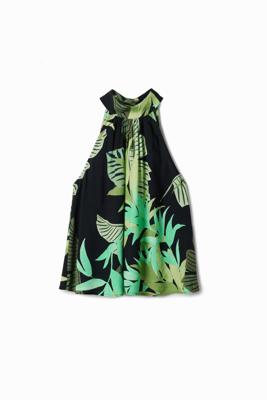 Blouse met tropische bladeren - BLACK - M