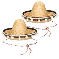 Mexicaanse Sombrero hoed - 2x - voor kinderen - Naturel - 25 cm - Verkleed hoeden