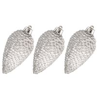 6x stuks kunststof dennenappels kerstballen 8 cm zilver glitter - Kersthangers