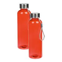 Waterfles met RVS schroefdop en nylon polslus - 2x - rood - 550 ml - Sportfles - Bidon