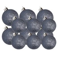 Kerstversiering set glitter kerstballen donkerblauw 6 - 8 cm - pakket van 30x stuks - thumbnail