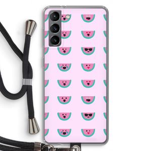Smiley watermeloenprint: Samsung Galaxy S21 Transparant Hoesje met koord