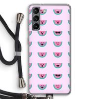 Smiley watermeloenprint: Samsung Galaxy S21 Transparant Hoesje met koord