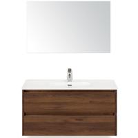 Dante Badmeubelset 100 cm - Walnoot - Keramische Wastafel Wit Cover met Spiegel