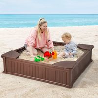 Vierkante HDPE Kinderzandbak met 4 Hoekzitjes Zandbak met Oxford Deksel en Bodemvoering Belastbaar tot 50kg voor 4 Kinderen Vanaf 3 Jaar