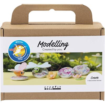 Creativ Company Mini hobbyset boetseren, steen met insect, grijs, lichtroze, licht turquoise, 1 doos