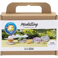 Creativ Company Mini hobbyset boetseren, steen met insect, grijs, lichtroze, licht turquoise, 1 doos