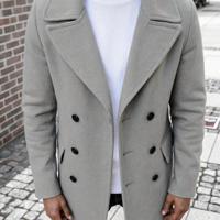 Bon&Bon Homme Men's Navy Blue Double Breasted Wool-Like Overcoat Light Grey / M