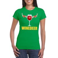 Foute Kerst t-shirt Winedeer groen voor dames - thumbnail