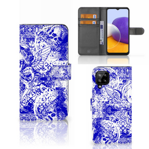 Telefoonhoesje met Naam Samsung Galaxy A22 4G | M22 Angel Skull Blauw