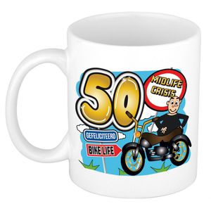 Cadeau mok 50 jaar - midlife crisis - bike life - keramiek - 300 ml - Abraham