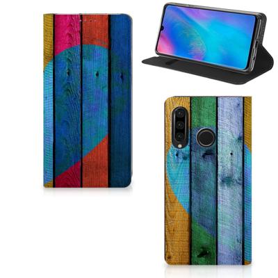 Huawei P30 Lite New Edition Book | Wallet Case | Wood Heart - Cadeau voor je Vriend