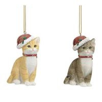 2x Stuks kersthangers katten/poezen met kerstmuts 9 cm kerstversiering - thumbnail