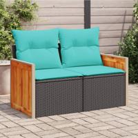 Tuinbank 2-zits met kussens poly rattan zwart