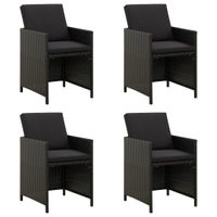 Tuinstoelen 4 st met kussens poly rattan zwart - thumbnail