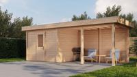 Lugarde Select Modern tuinhuis met overkapping Apeldoorn 300x250cm + 400cm - Onbehandeld- Plat dak- - Lugarde Select