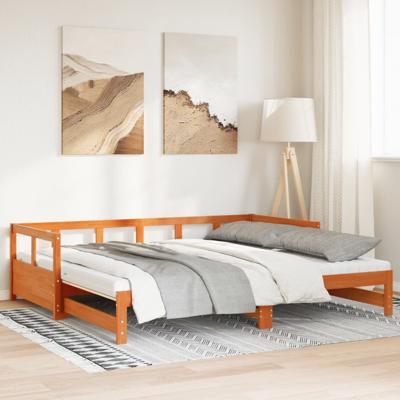 Slaapbank onderschuifbed matras 90x190 cm grenenhout wasbruin