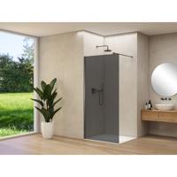 Van Rijn Products ST01 vaste wand - 98x200cm - grijs rookglas - - dikte 8mm - stabilisatiestang - muurprofiel - Gunmetal Geborsteld ST01500100GRGMM