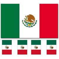 Landen vlaggen versiering set - Mexico - Vlag 90 x 150 cm en vlaggenlijn 9 meter - thumbnail