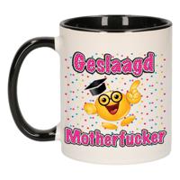 Geslaagd cadeau mok - zwart/roze - Geslaagd Motherfucker - keramiek - ca. 300 ml - thumbnail