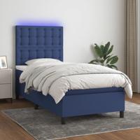 Boxspring met matras en LED stof blauw 100x200 cm