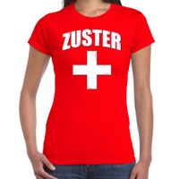 Zuster met kruis verkleed t-shirt rood voor dames - thumbnail
