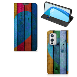 OnePlus 9 Book Wallet Case Wood Heart - Cadeau voor je Vriend