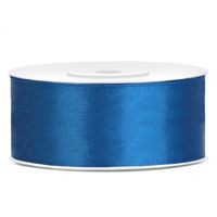 1x Kobalt blauw satijnlint rol 2,5 cm x 25 meter cadeaulint verpakkingsmateriaal - thumbnail