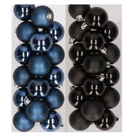 32x stuks kunststof kerstballen mix van donkerblauw en zwart 4 cm 32x stuks kunststof kerstballen mix van donkerblauw en zwart 4 cm