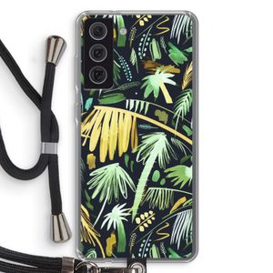 Tropical Palms Dark: Samsung Galaxy S21 FE Transparant Hoesje met koord