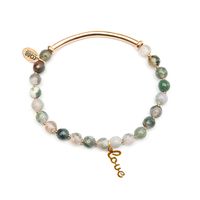 CO88 Collection 8CB-90047 - Natuurstenen armband met staal elementen - Agaat 6 mm en love bedel - one-size - groen / goudkleurig