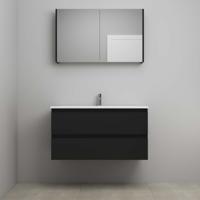 On-Line Badkamermeubelset - 100 cm - Voorgemonteerd - Acryl Wastafel - 1 Kraangat - Spiegelkast - Mat Zwart