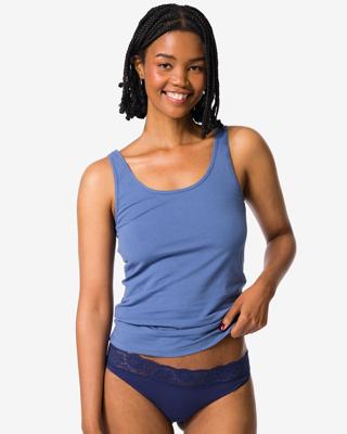 HEMA Damesstring naadloos micro met kant donkerblauw (donkerblauw)