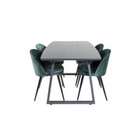 IncaBLBL eethoek eetkamertafel uitschuifbare tafel lengte cm 160 / 200 zwart en 4 Velvet eetkamerstal velours groente, - thumbnail
