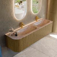 Badmeubel Mondiaz Kurve-Dlux | 165 cm | Meubelkleur Dusk | Wastafelkleur Saba | Solid surface | Dubbel / Rechts spoelbak | 2 kraangaten